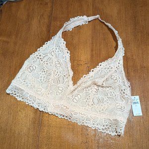NWT aerie Pink Lace Halter Bralette, Size Large